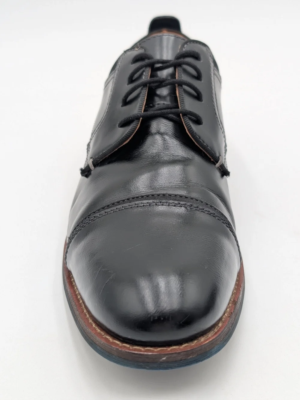 Dockers Men Sz 9.5 Black High-Quality Cap-Toe Oxfords Brown Trim Cushion Footbed